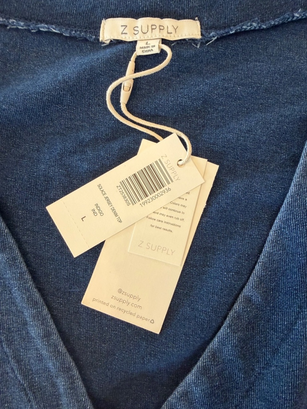 Z Supply Solace Jersey Denim Top Indigo - Picture 2 of 2